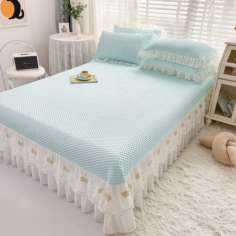 

Korea 3D Bedspreads for Double Bed 150 Summer Queen King Embroidery Lace Bed Sheet Set Ruffles Sleeping Cool Mat 3pcs