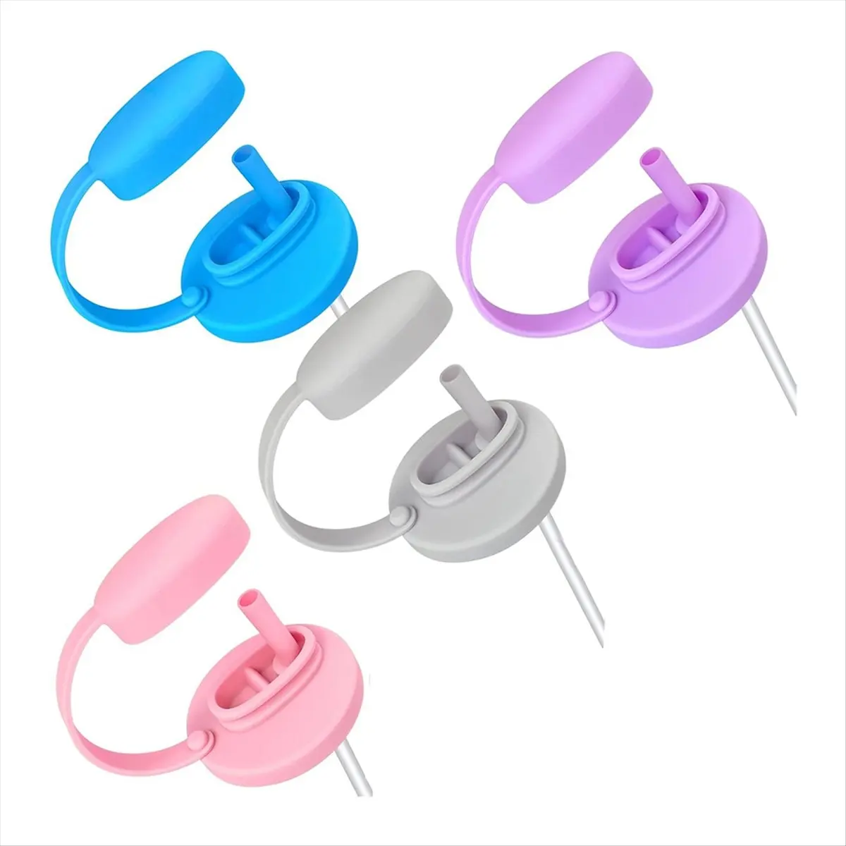 HITL 4 Pcs Silicone Soda Can Lids with Straw, Can Lids with Handle, Reusable Can Covers for Beverage, Juice, Coke, Soda