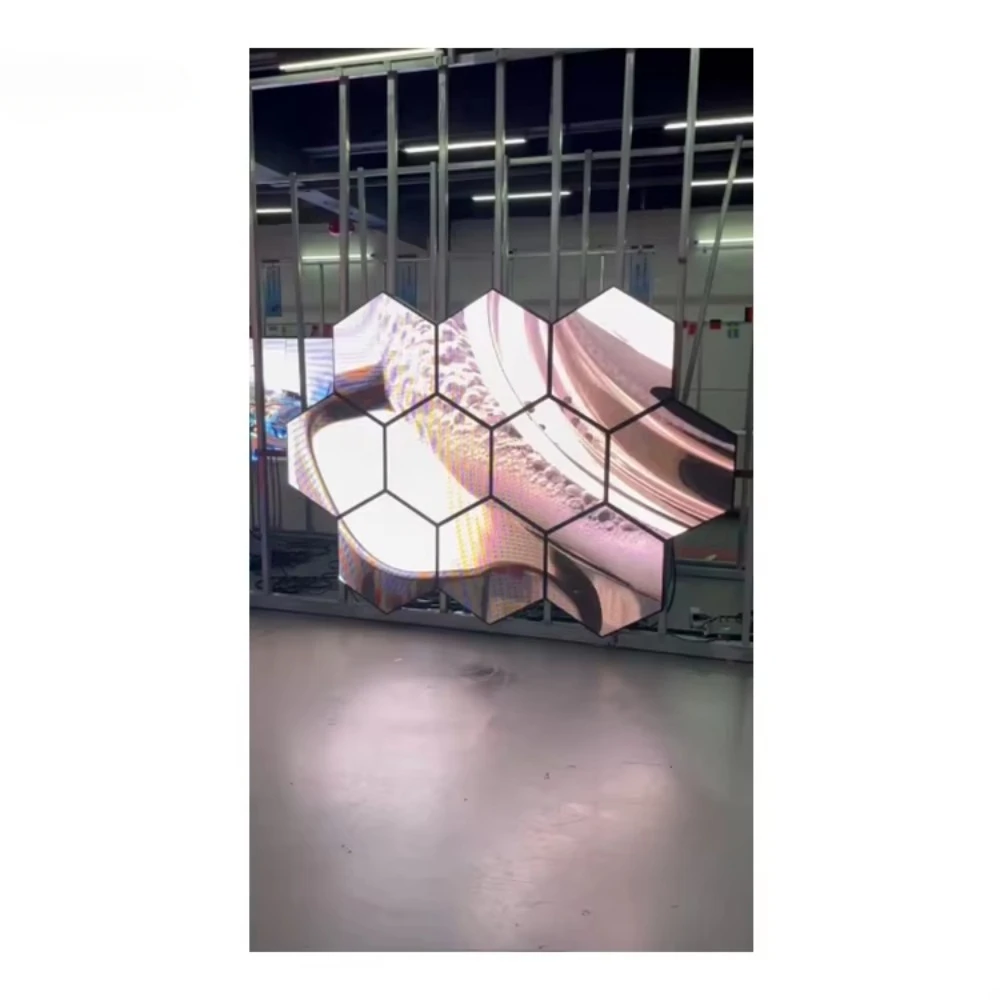 Stage backdrop led panel hexagonal video wall led screen iling hanging wall mounted LED hexagon display screen P2 P2.5 P3 P4