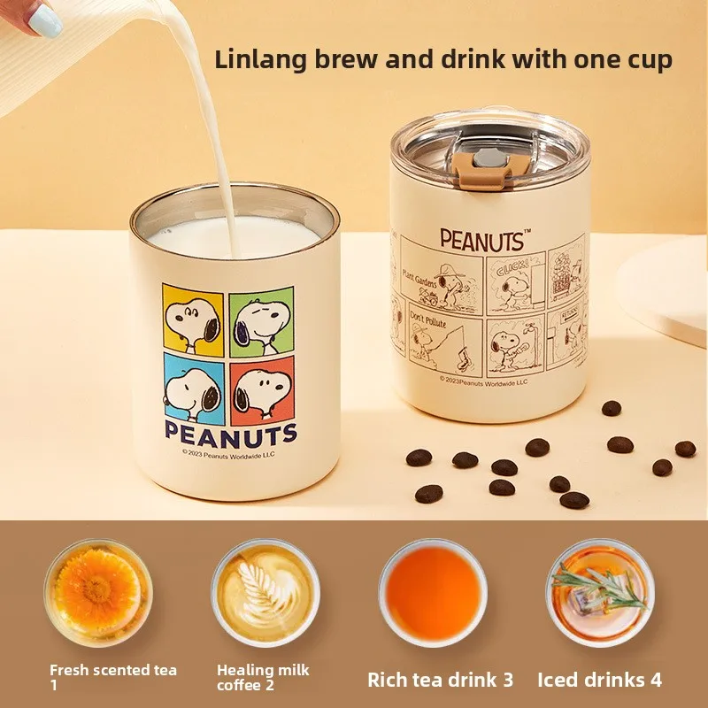 Kubek termiczny ze stali nierdzewnej Snoopy 350 ml, termos na kawę, butelka na wodę, szczelny, podróżny, akcesoria do kubków termicznych podróżnych.