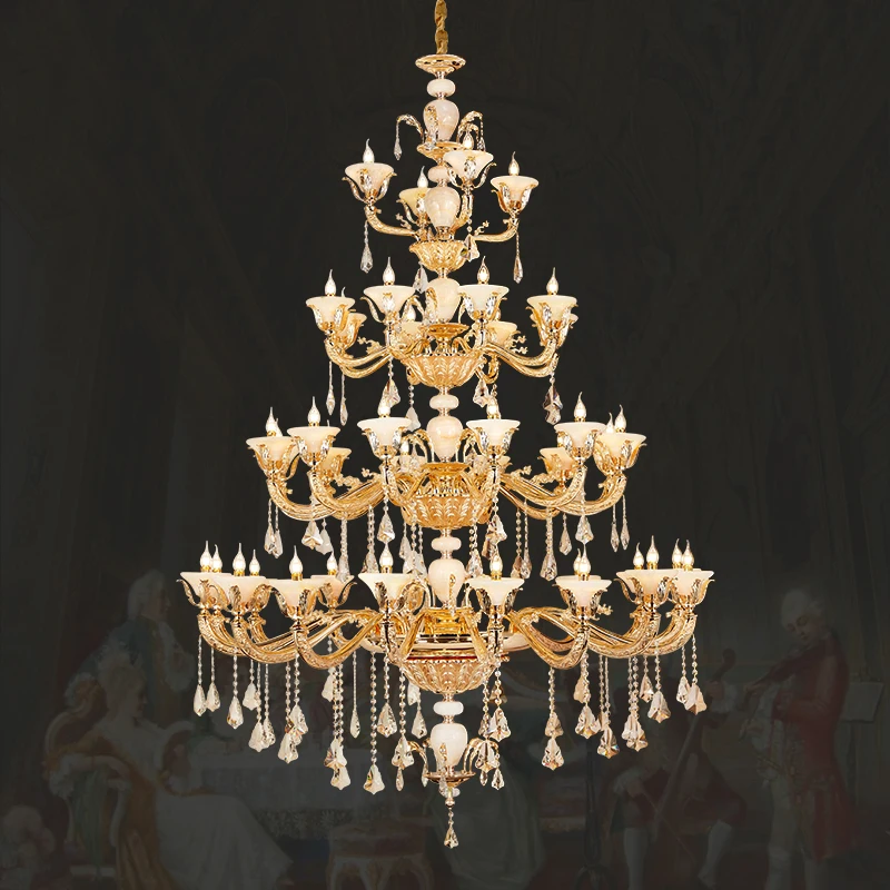 

French Neo Classic Luxury Villa Living Room Big Chandelier European Design Hotel Hall Staircase Brass Crystal Pendant Light