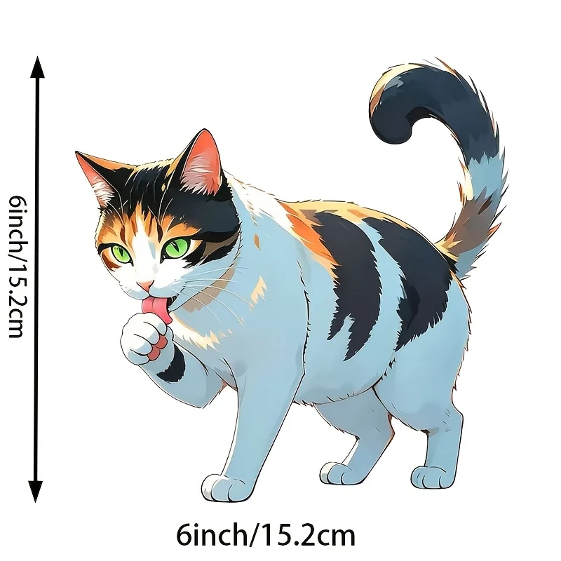 6-inch Cute Calico Cat Licking Hand Pattern, Advanced Waterproof Vinyl Stickers, Suitable for Cars, Laptops Trucks Motorcycles