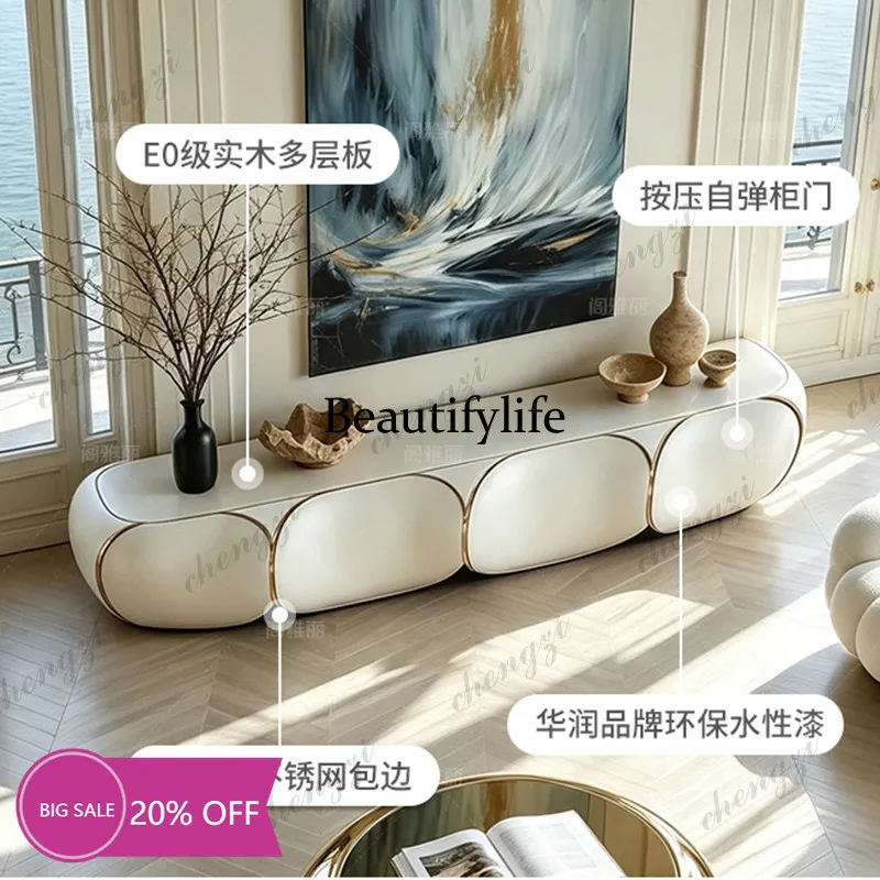 MM02 Italian light luxury solid wood TV cabinet high-end living room storage low cabinet cream wind storage cabinet