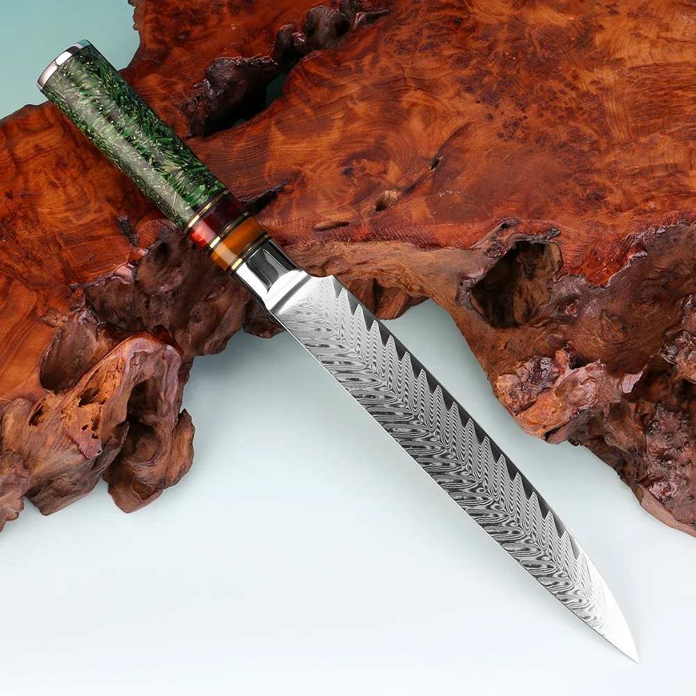 XITUO Professional 8 Inch Slicing Knife, Kitchen Knife Damascus Steel Sharp Carving Knife for Meat, Ham Rice Husk Resin Handle 3