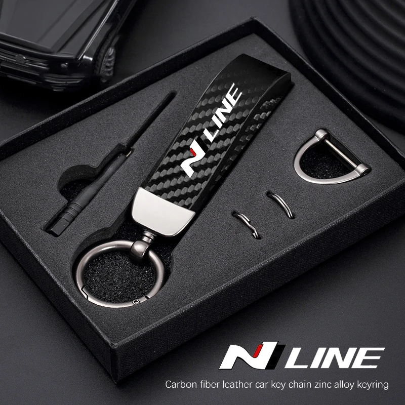 Chaveiro estilo fibra de carbono para carro, chaveiro de couro de microfibra para hyundai n line ioniq 6 creta tucson sonata azera palisade nexo