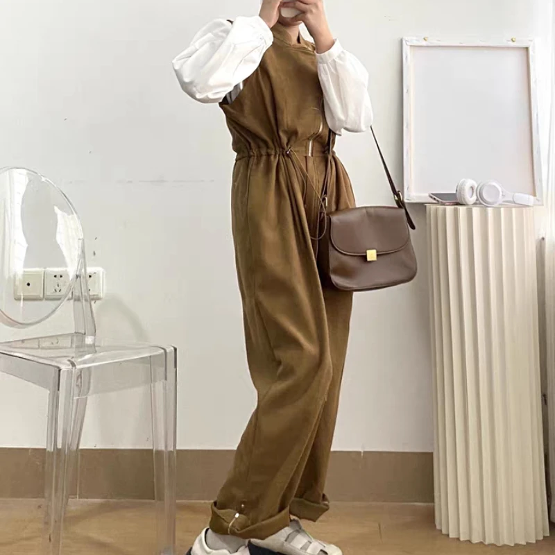 S-3XL Jumpsuits Women New Arrival Chic Autumn Wide Leg Sleeveless Harajuku Streetwear Fashion Korean Style All-Match Vintage Ins