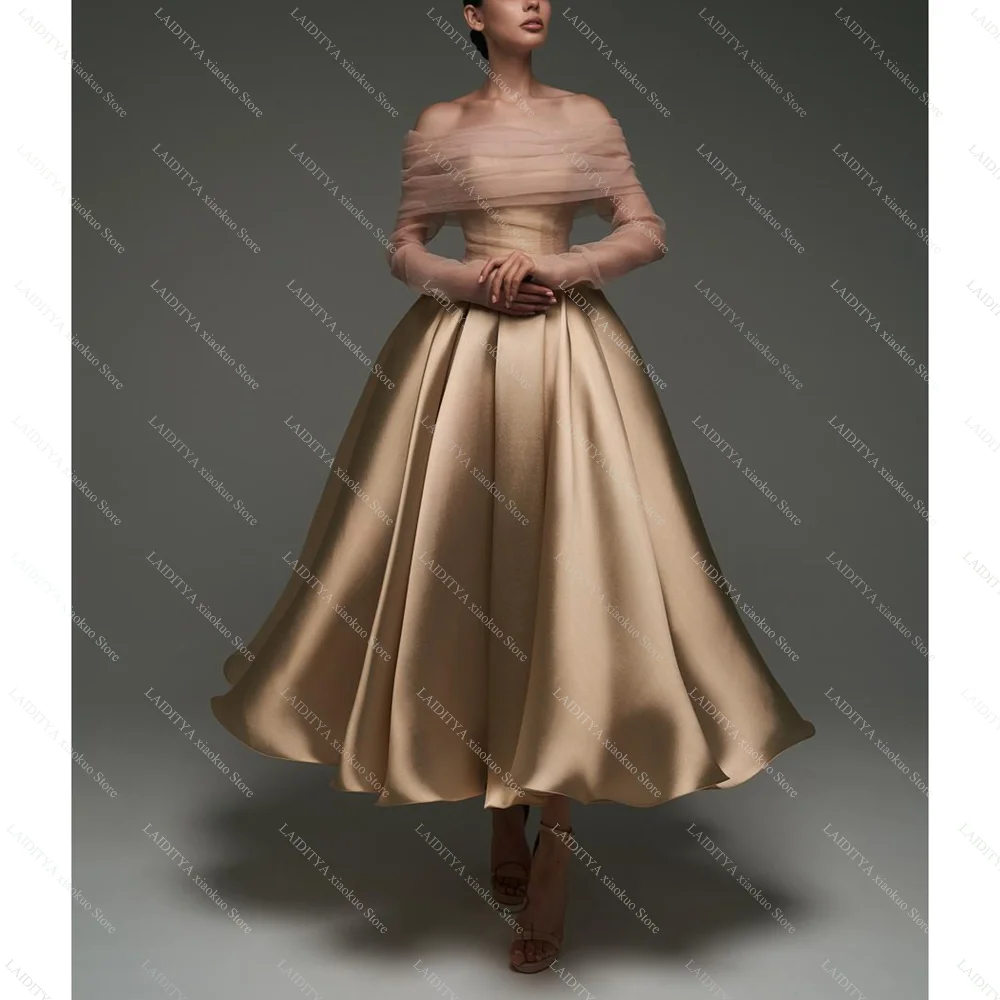 Vestidos de fiesta elegantes, vestidos de fiesta plisados con hombros descubiertos, vestidos de noche drapeados hasta el tobillo sin tirantes a la moda