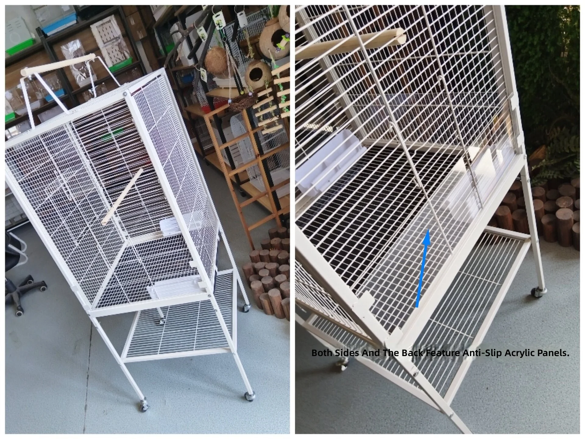 Interactive Luxury Villa-Style Big Large Bird Cages Metal Parrot Cage on Stand and  Roller Base for Parrots