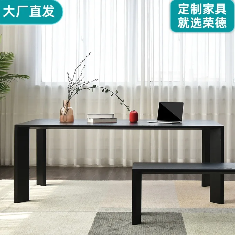 

Minimalist wabi-sabi style solid wood dining table living room home ash black large desk long table workbench study table