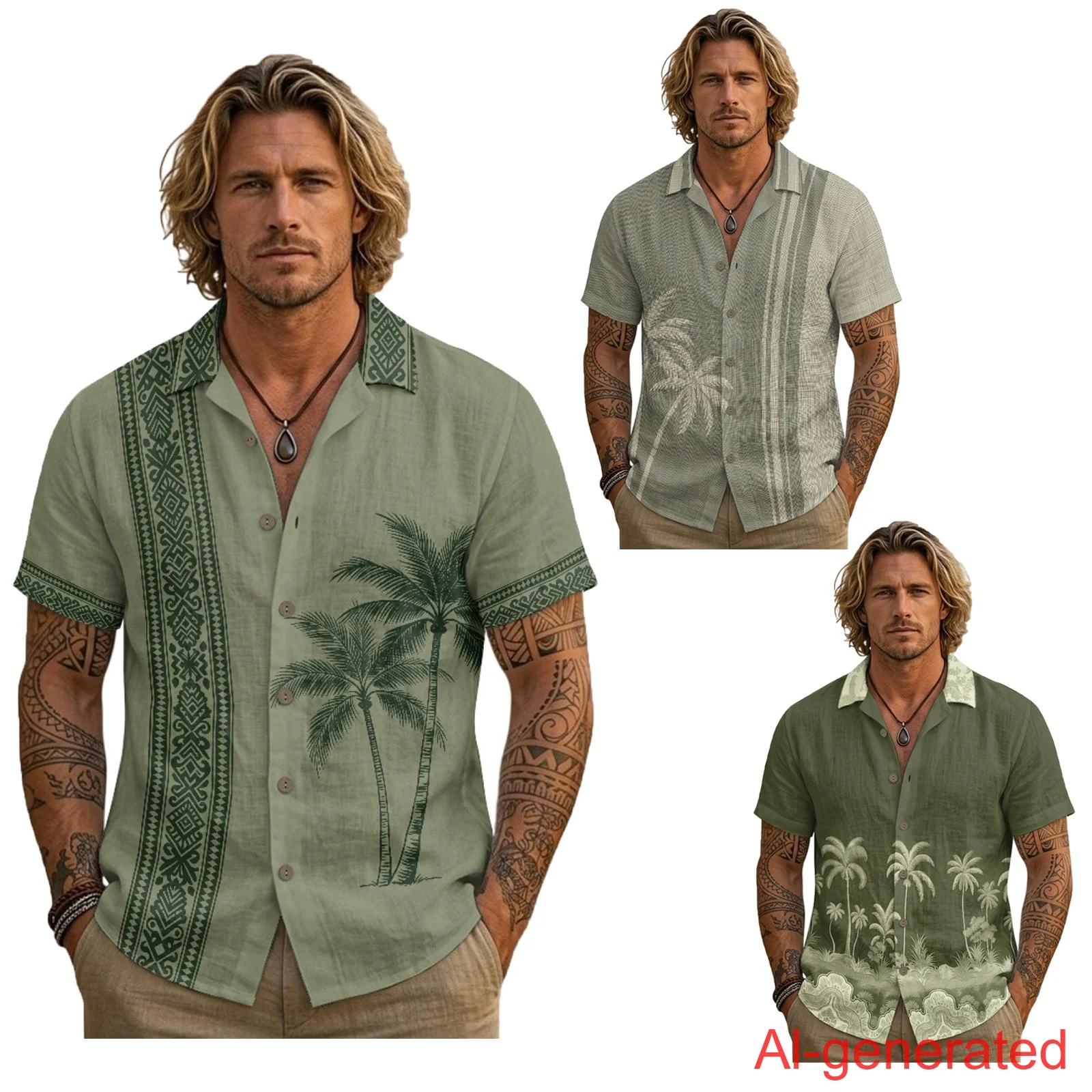 

INSTANTARTS Men'S Linen Short-Sleeved Shirt Men’S Lapel Sark Slim Lightweight Casual Tops Breathable Comfortable Hawaii Outfits