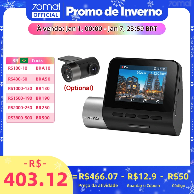 70mai Dash Cam Pro Plus A500S 1944P ADAS GPS Câmera 70mai Front Cam A500S 140FOV Carro DVR 24H Suporte de Estacionamento Câmera Interior Traseira