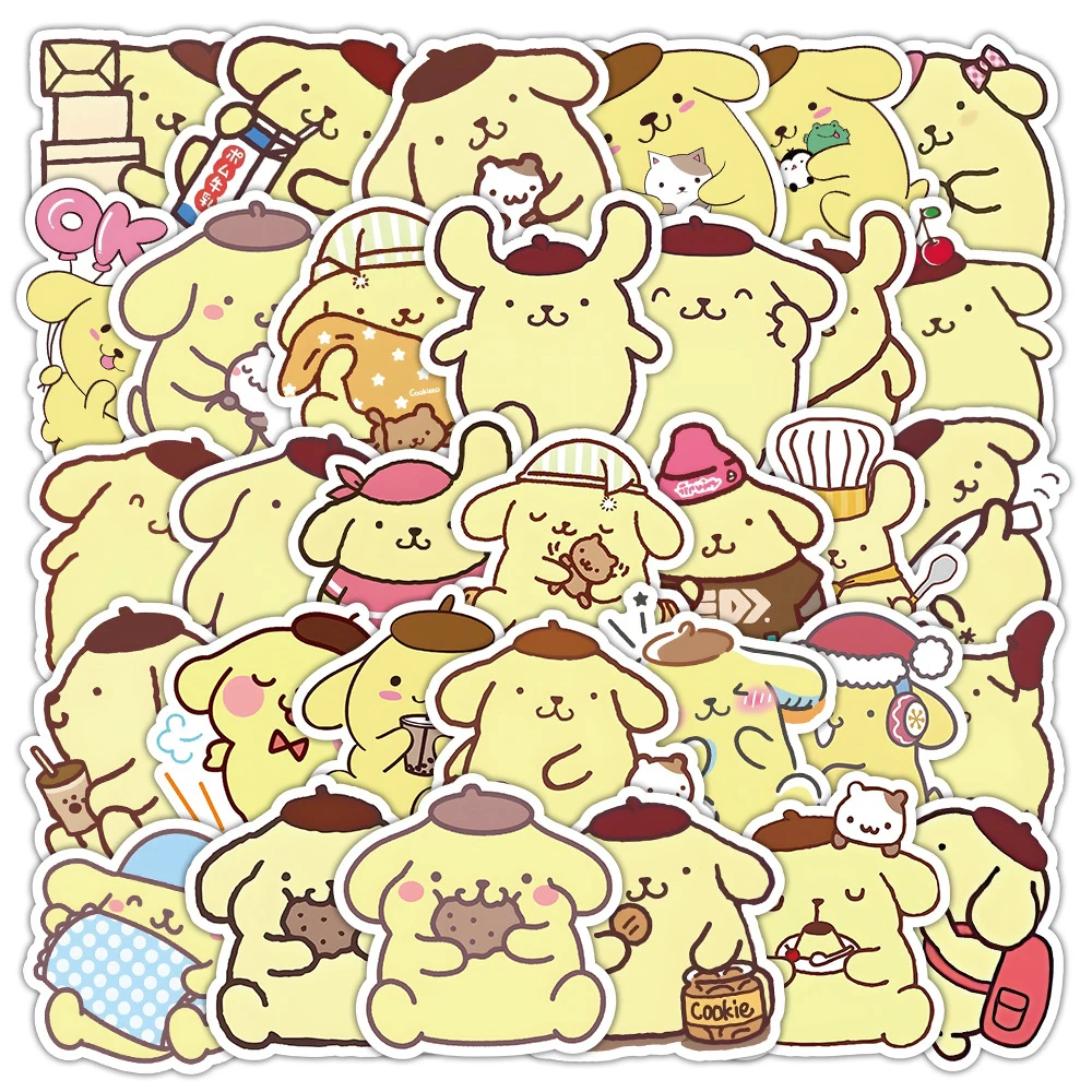 10/30/50pcs Cartoon Sanrio Pompom Purin Stickers Graffiti Decals DIY Luggage Fridge Phone Waterproof Cute Anime Stickers Kid Toy