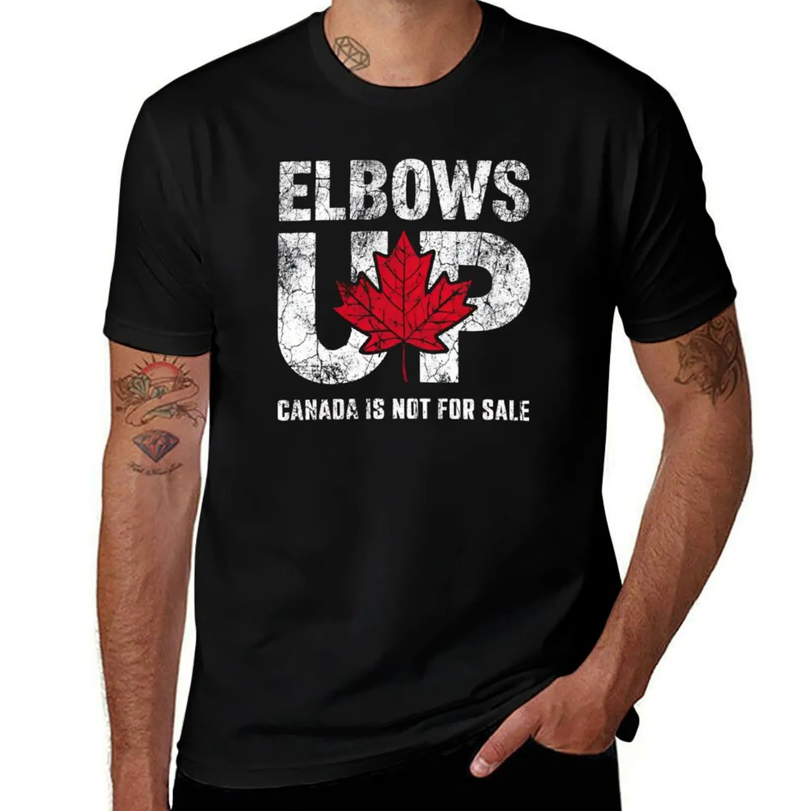Elbows Up Canada Vintage Distressed Canadian Pride T-Shirt Work Utility Short Sleeve Shirt