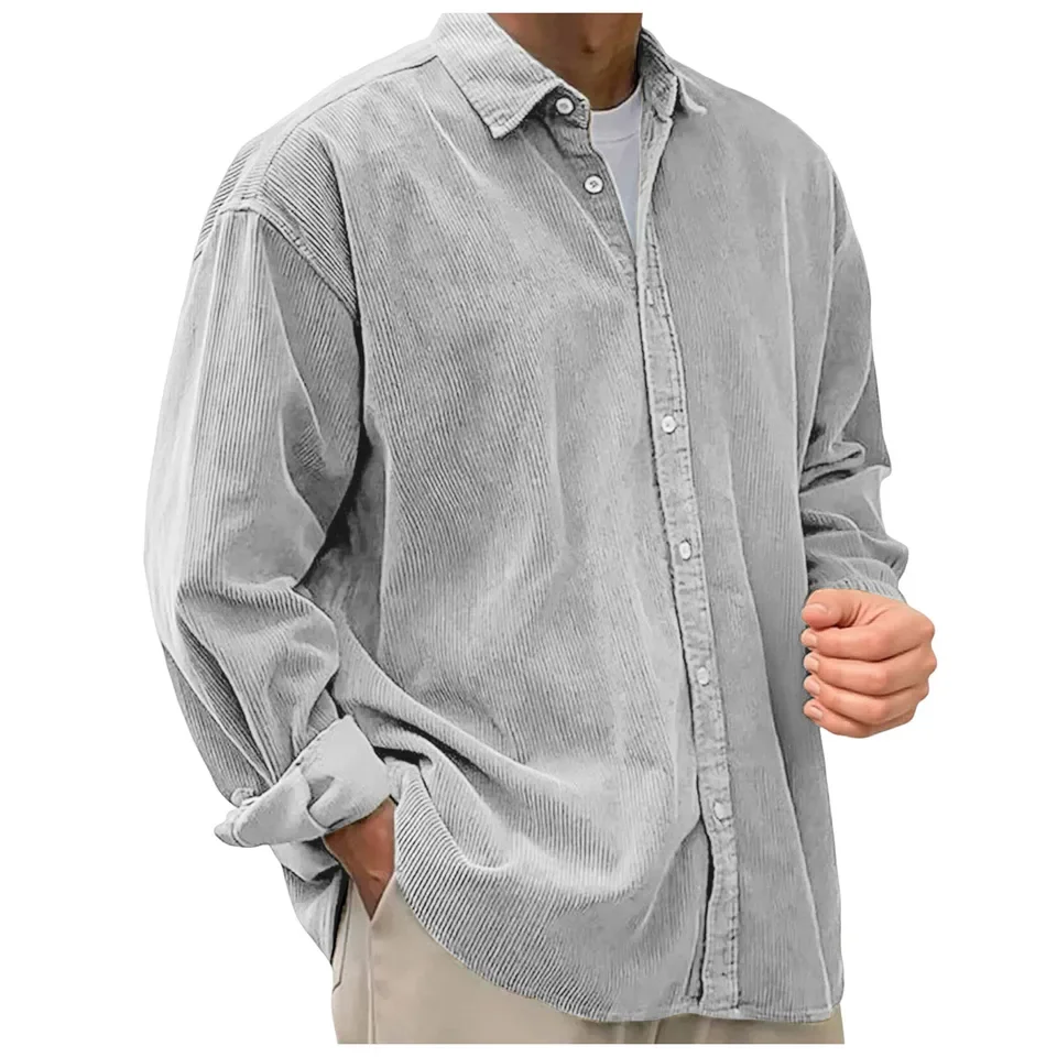 Men's Shirt Retro Corduroy Long Sleeve Shirts Casual Turn Down Collar Overcoat Spring Shirt Vintage Streetwear Tops
