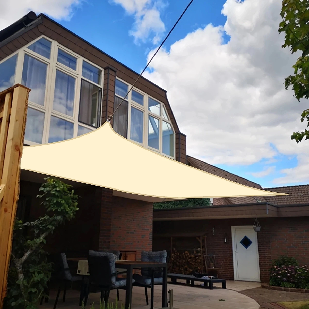 واقي من الشمس مقاوم للماء باللون البيج والرمادي، قماش ظل مستطيل كبير للحماية من المطر والأشعة فوق البنفسجية