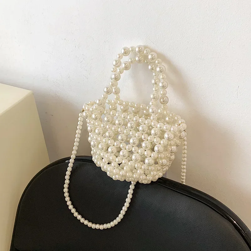 Beaded Pearl Solid Personality Hand Bags Bucket Fashion Shoulder Bags 2024 Hot Sale Crossbody Bag for Women Bolso De Mujer