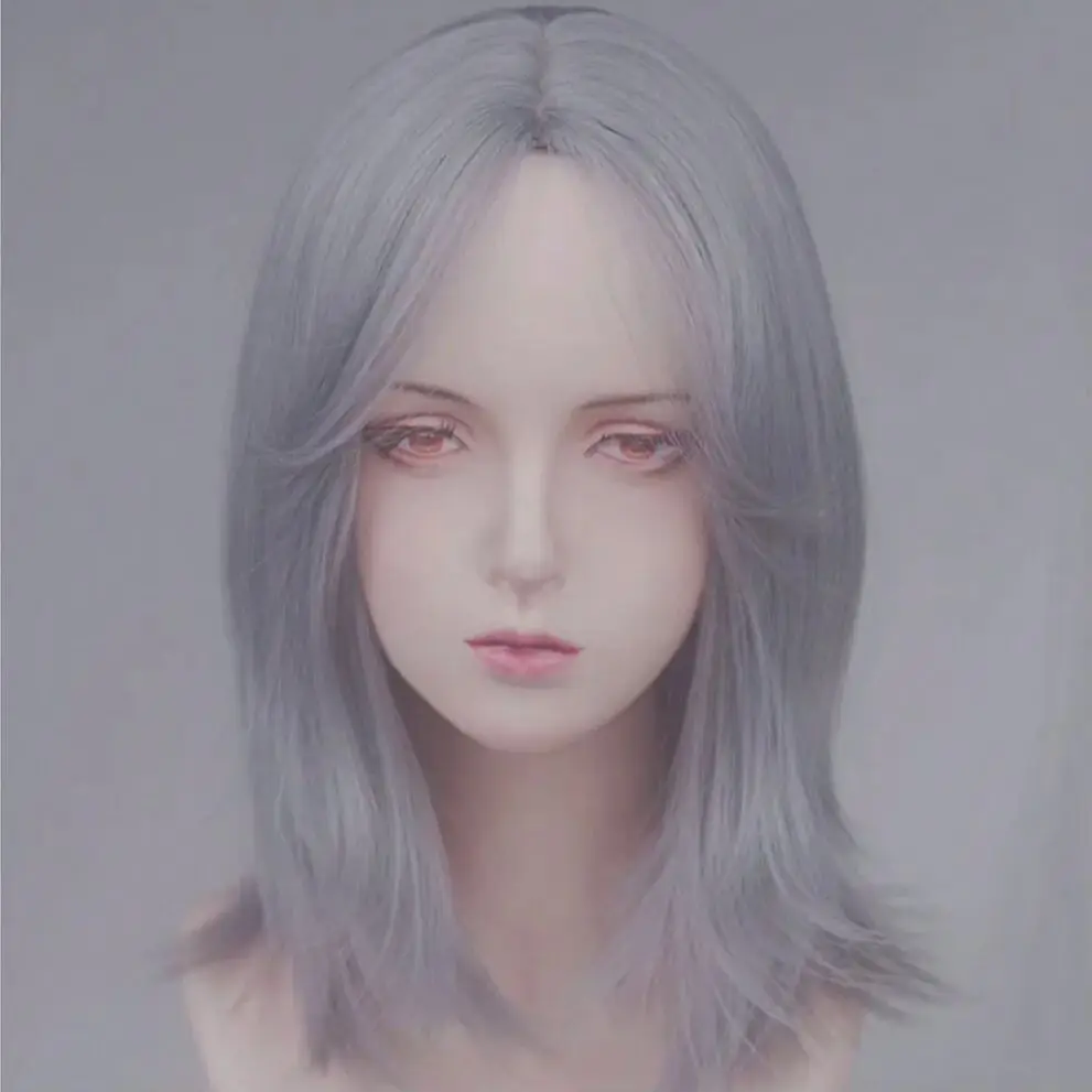 Mullet Head Wig Synthetic Grey Blue Short Straight Anime Cosplay Wig Middle Part Fluffy Women and Men Wig for Lolita Daily Party