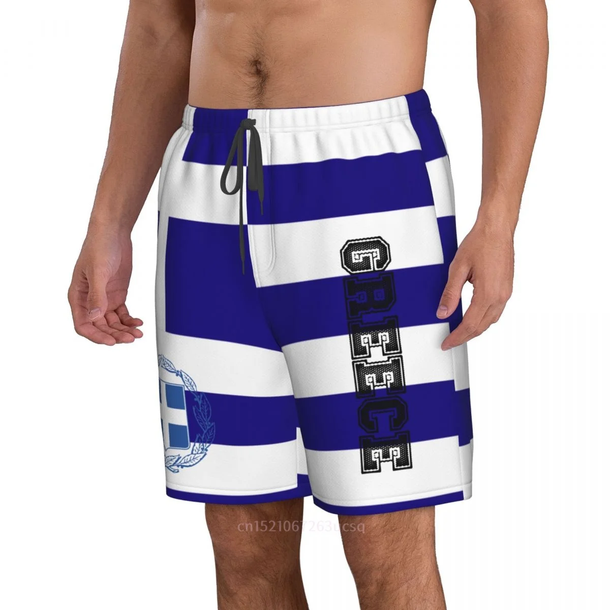 2023 Summer Polyester Greece Country Flag 3D Printed Men\'s Board Shorts Beach Pocket Running Summer Pants