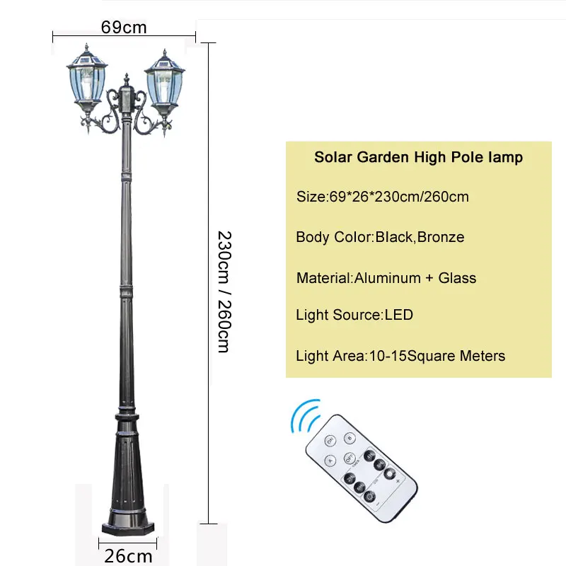 European Solar Street Light Outdoor Waterproof Garden Lamp Villa Yard Lawn Double Head High Pole Landscap LED Lighting Lamps