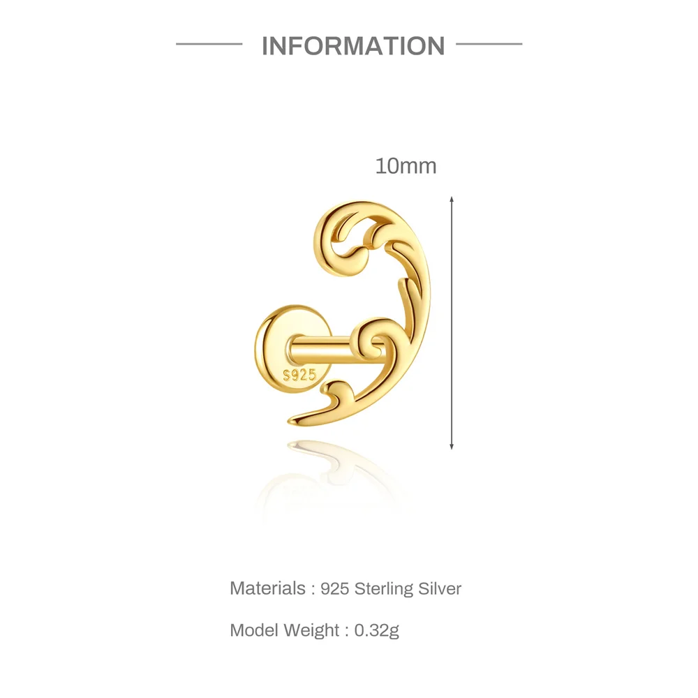 CANNER 1PC 925 Sterling Silver Flower Bud Flat Head Piercing Ear Bone Nail Earrings For Women Ins 18K Gold Plated Stud Earrings