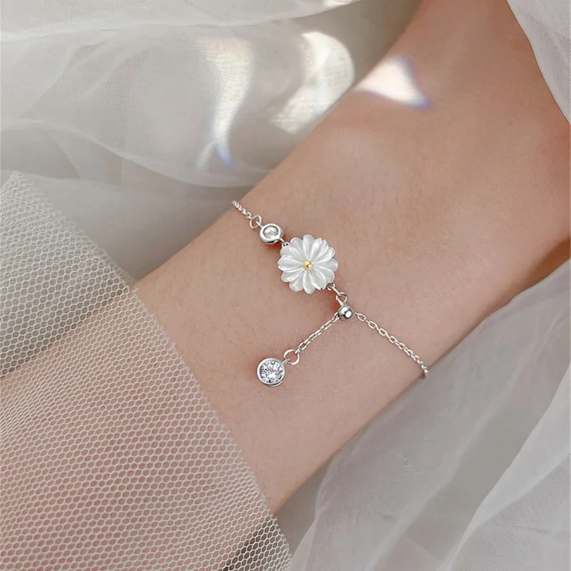 Cross-BorderS925Sterling Silver Shell Little Daisy Bracelet Adjustable Bracelet Female Fashion Net Red Special-Interest Design C