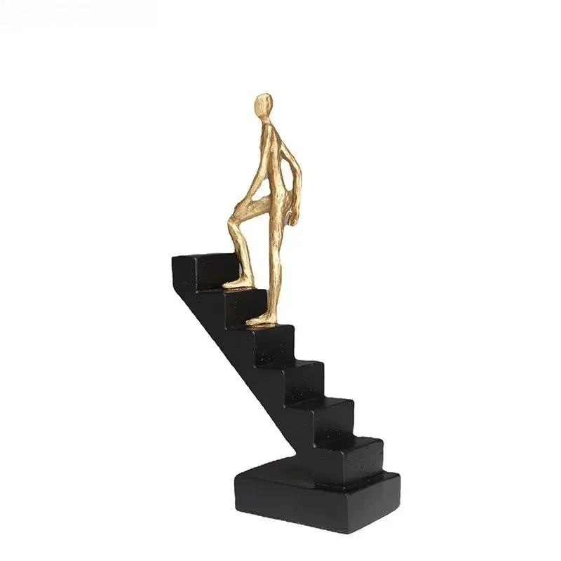 Gold-plating Climber Character Resins Sculpture Creative Climbing Ladder Figure Statue Ornaments Desk Decoration Figures Crafts