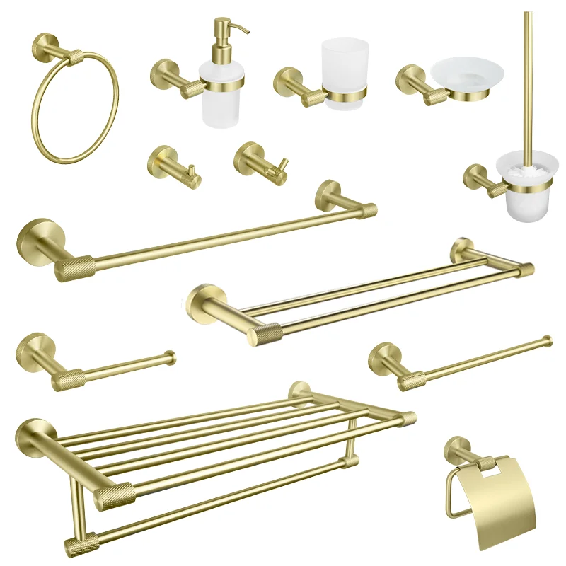 

Brushed Gold Stainless Steel Knurling Towel Bar Holder Toilet Roll Holder Bathrobe Hook Hanger Towel Holder Bathroom Accessories