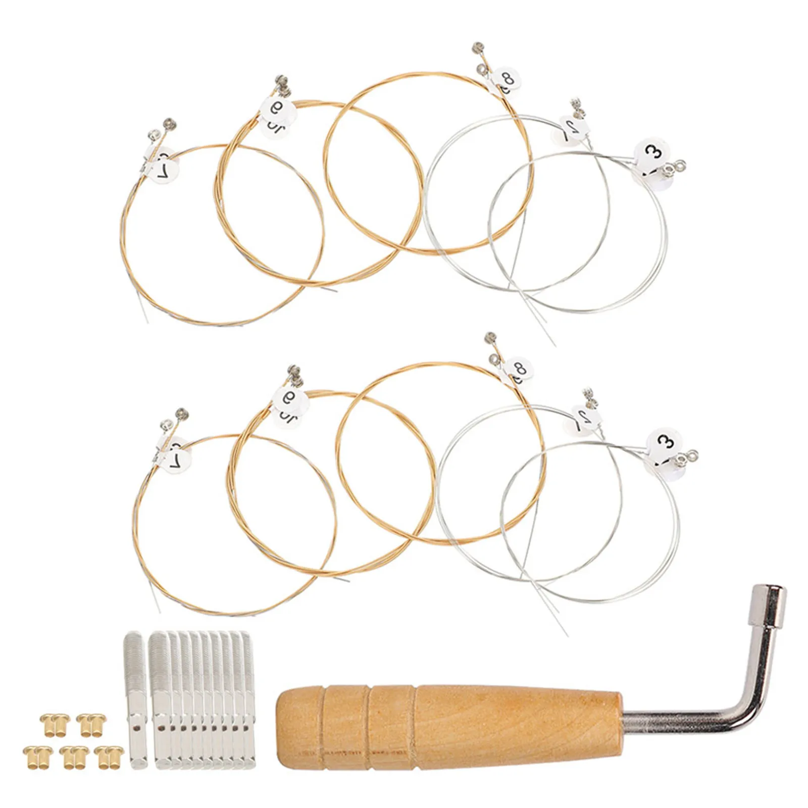 

Набор профессиональных струн для лиры: высокопрочные стальные струны с ключом для настройки, колышками и креплениями для струн для обслуживания лирной арфы