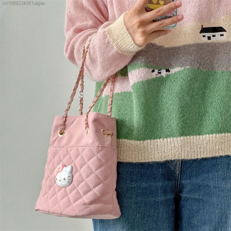 Sanrio Hello Kitty New Korean Style Fashion Tote Bags Women Cartoon Aesthteic Handbags Y2k Female Shoulder Crossbody Chain Bag