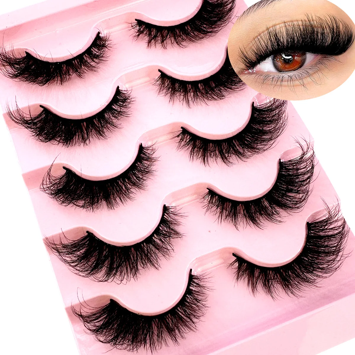 

Wholesale Cat Eye Lashes Fluffy Faux Mink Lashes 8D Volume Wispy Long Lashes Fake Eyelash Russian Strips 5 Pairs Pack Makeup