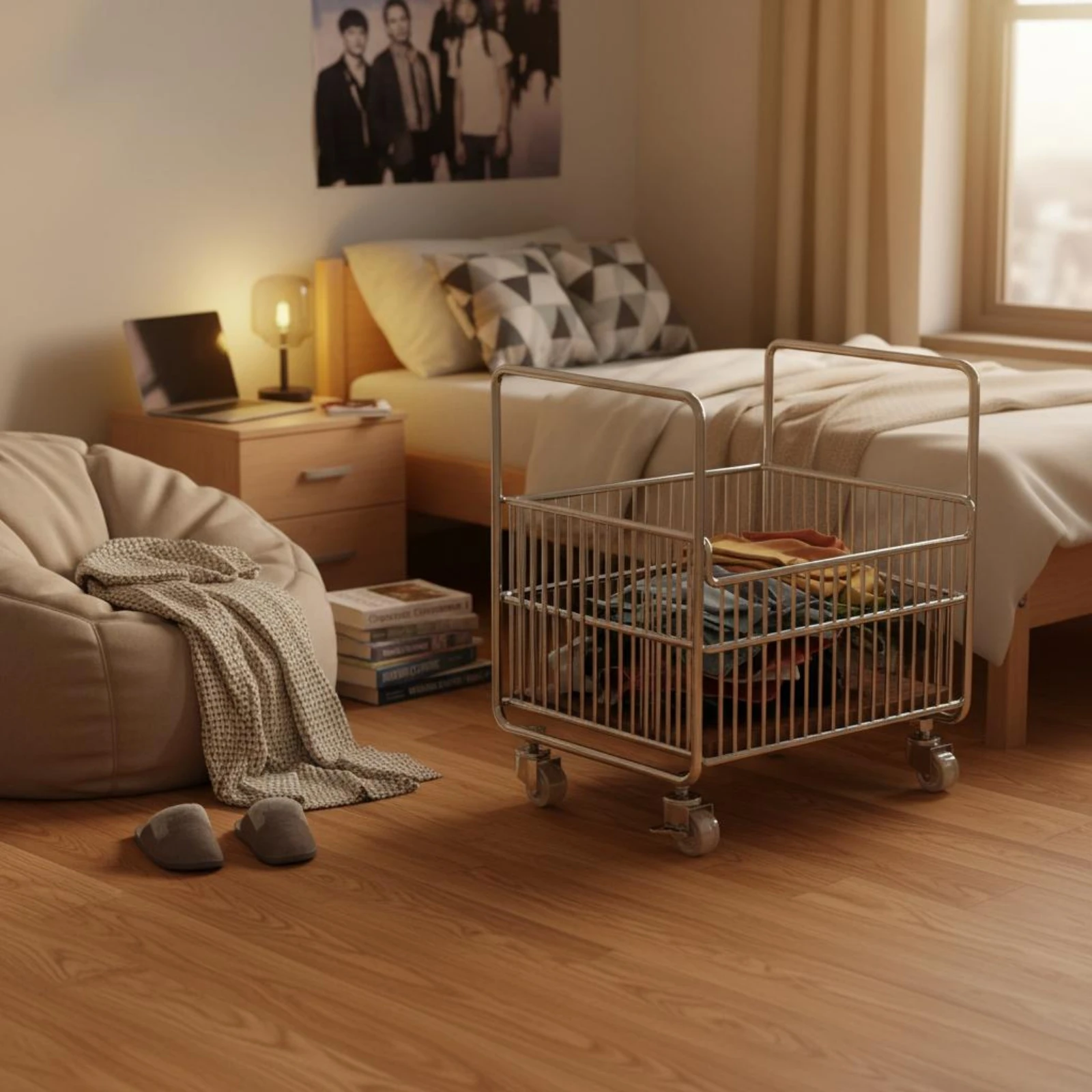 

Rolling Laundry Basket Caster Wheels Wire Laundry Basket Home Organizer Rectangular Ventilated Design