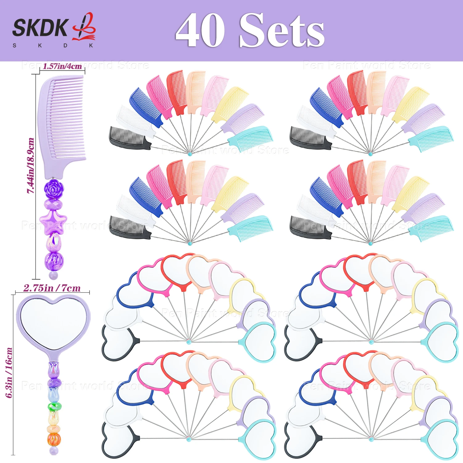 

40Sets DIY Heart-Shaped Mirror Comb Bookmark with Beads – Cute Gift for Girls, Friends, or Teachers