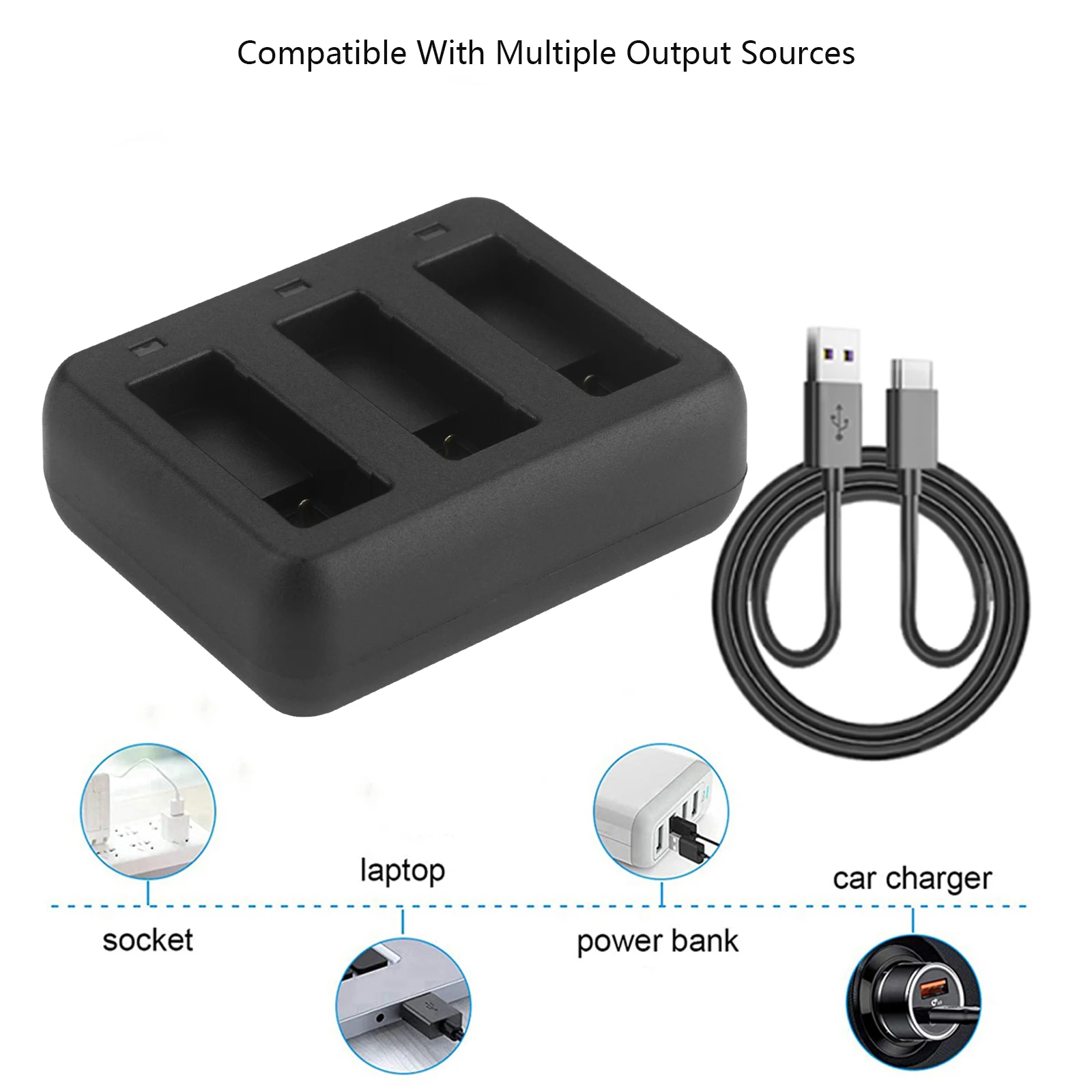 For DJI OSMO Action 4 / 3 Cameras Replacement Battery+3-Channel USB Charger Hub Charging Kit Accessories