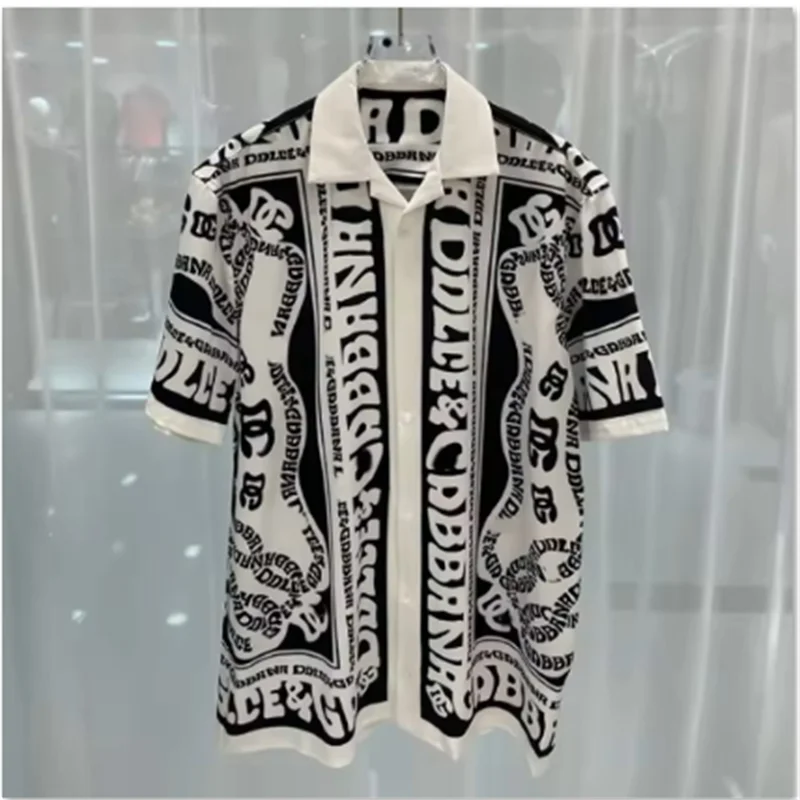 

2026 men's light luxury printed shirt, men's and women's short sleeved shirt, 100% fiber, fashionable and comfortable, casual gi