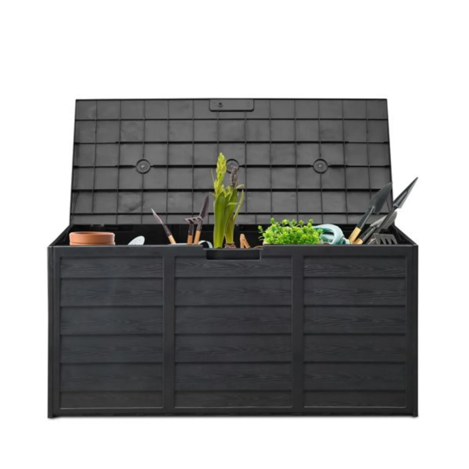 

75gal 280L Outdoor Garden Plastic Storage Deck Box Chest Tools Cushions Toys Lockable Seat BLACK