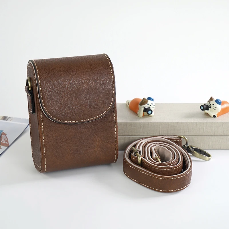 حقيبة كاميرا حقيبة كتف جلدية بنمط الجاموس للكاميرات الرقمية الصغيرة مع حزام كاميرا محمول Sony ZV1 WX35 W800