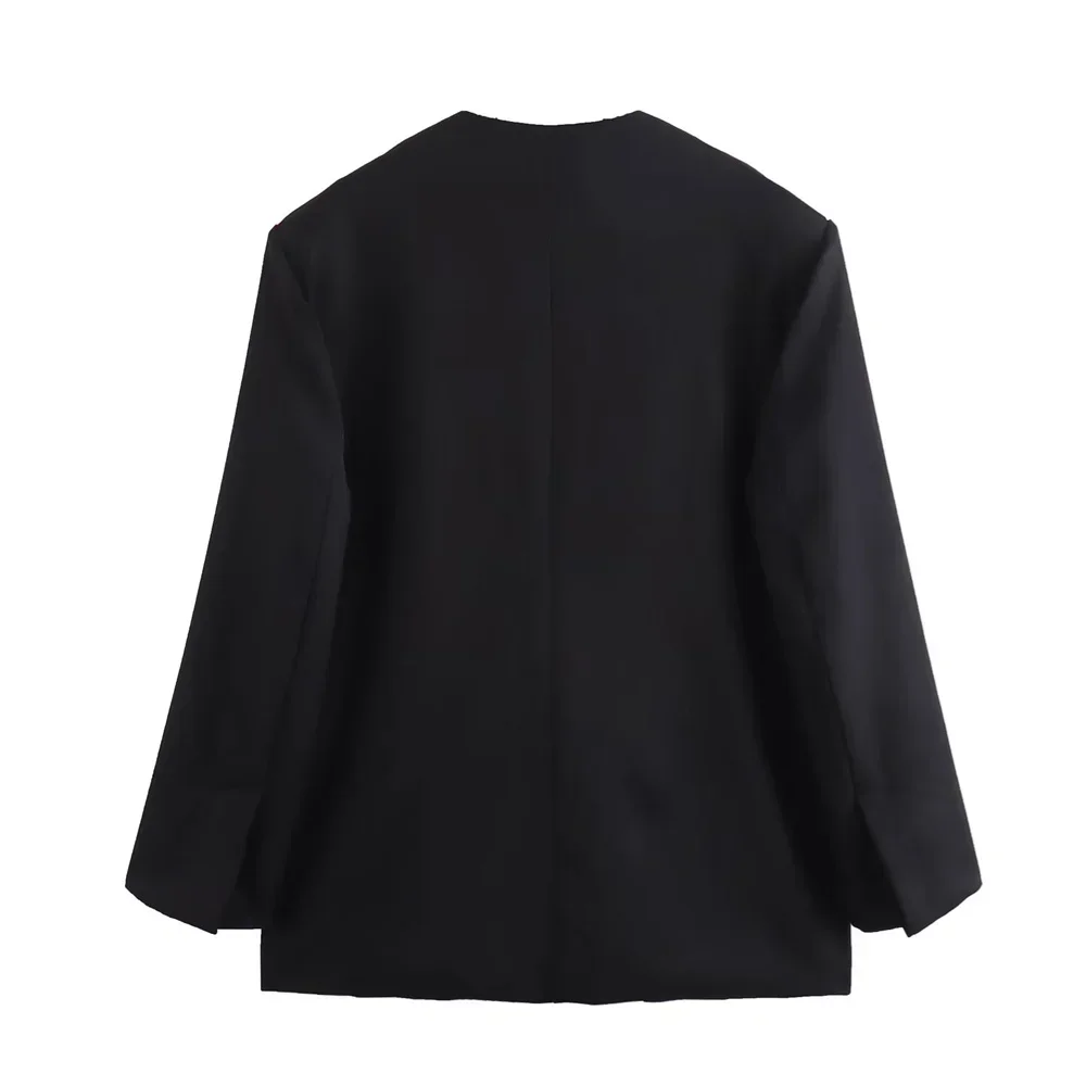 Casual Oversized Black Blazer Women V Neck Bow Tie Pockets Loose Jackets Fashion 2024 Streetwear Women Outwears