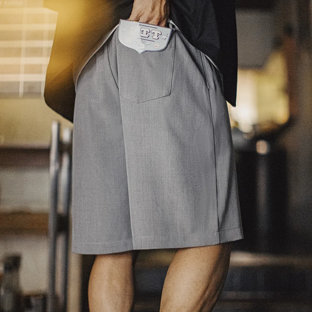 Maden casual cor sólida terno shorts masculino verão leve escritório shorts bolsos de cintura elástica versátil chinois negócios bottoms