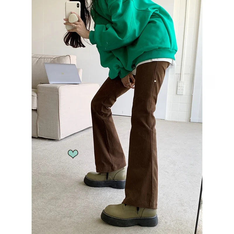 

High Waist Flared Straight Leg Jeans Women's plus Size Chic Black Denim Pants Autumn Spring Season Slimming Long Trousers