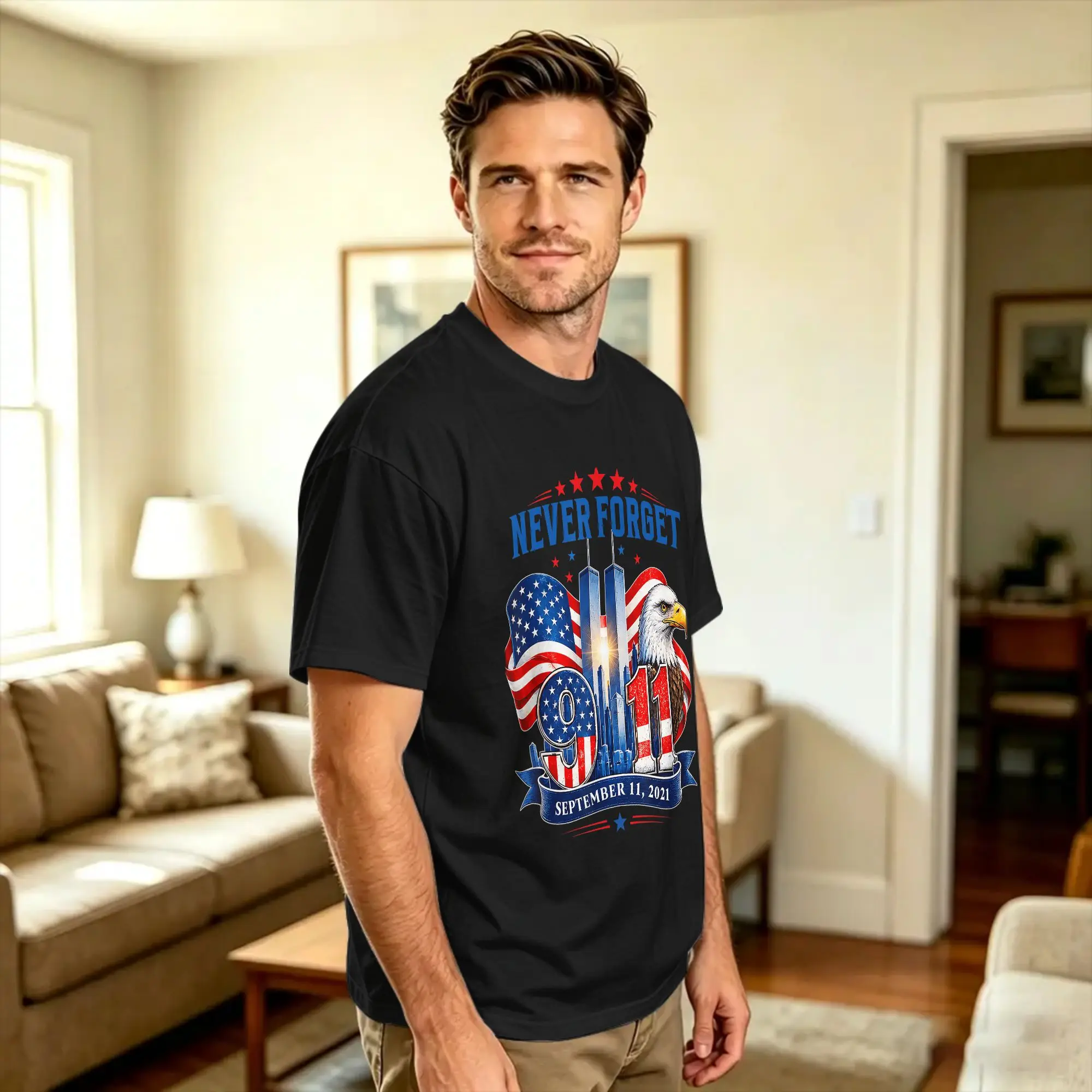 Never Forget September 11 2001 Memorial Day 25 Years Eagle T-Shirt Beach  Harajuku T Shirts Cotton O-Neck Oversized Top Tees