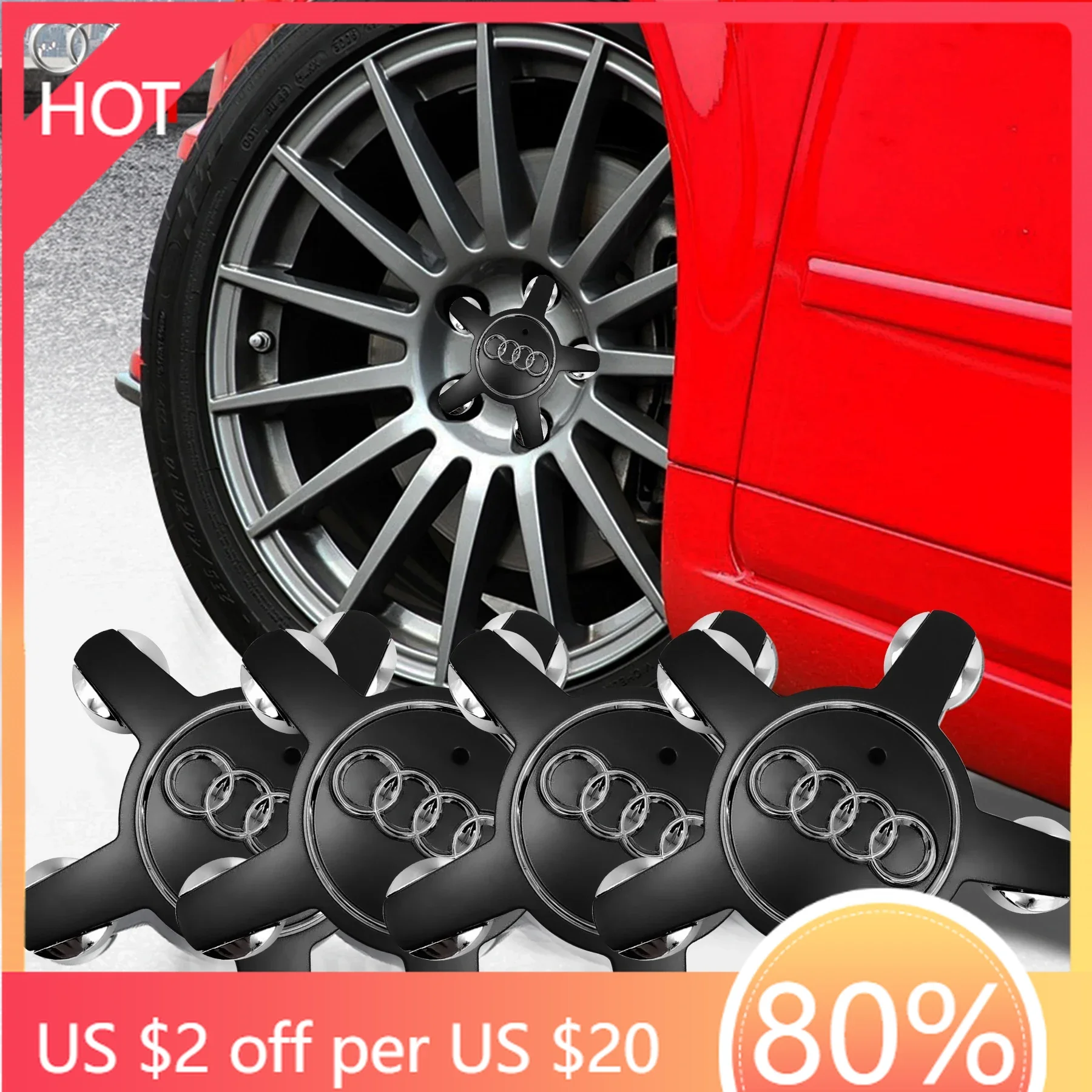 2025 Hot 4PCS Auto Cinque Artigli Tappo Centrale Ruota Coperture Mozzo Auto Refit Accessori per Audi A4 B8 B6 B9 B7 A3 8P 8V 8L A6 C7 C6 C5