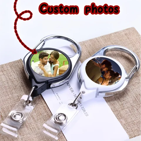 Personalised Retractable Photo ID Badge Holder Keychain Clip, Customised Retractable Lanyard and Keychain Clip