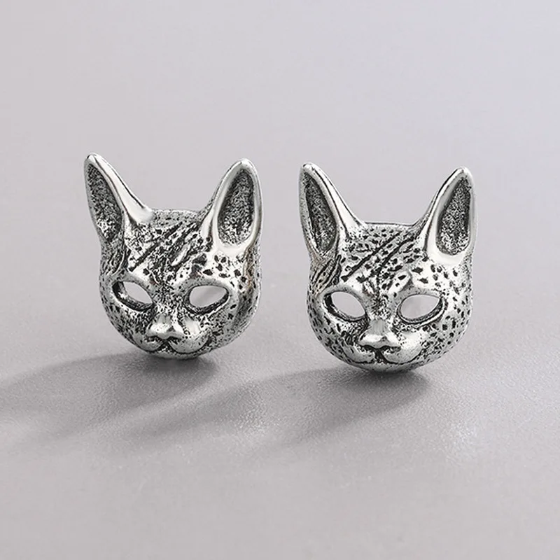 High Quality Retro 925 Silver Needle Sweet Sphinx Civet Cat Animal Ladies Stud Earrings Jewelry Accessories For Women No Fade