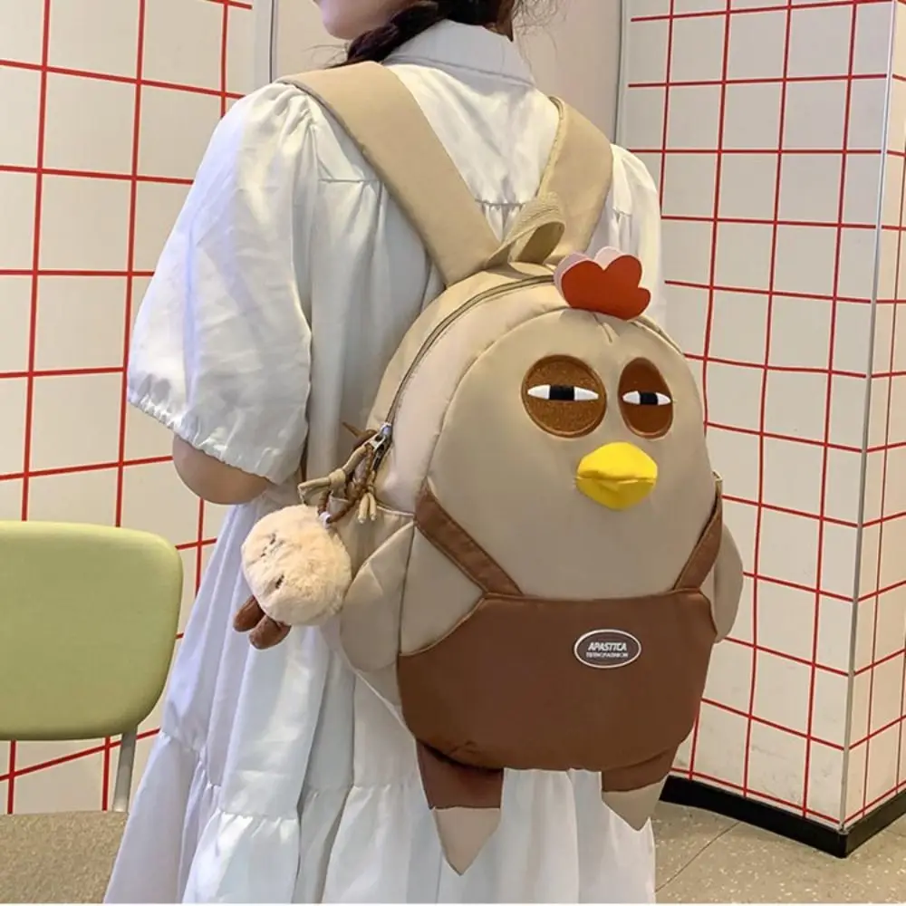 Portable Large Capacity Chicken Nylon Backpack with Pendant Kawaii Hen Shape School Bag Funny Cartoon Students Book Bag Travel