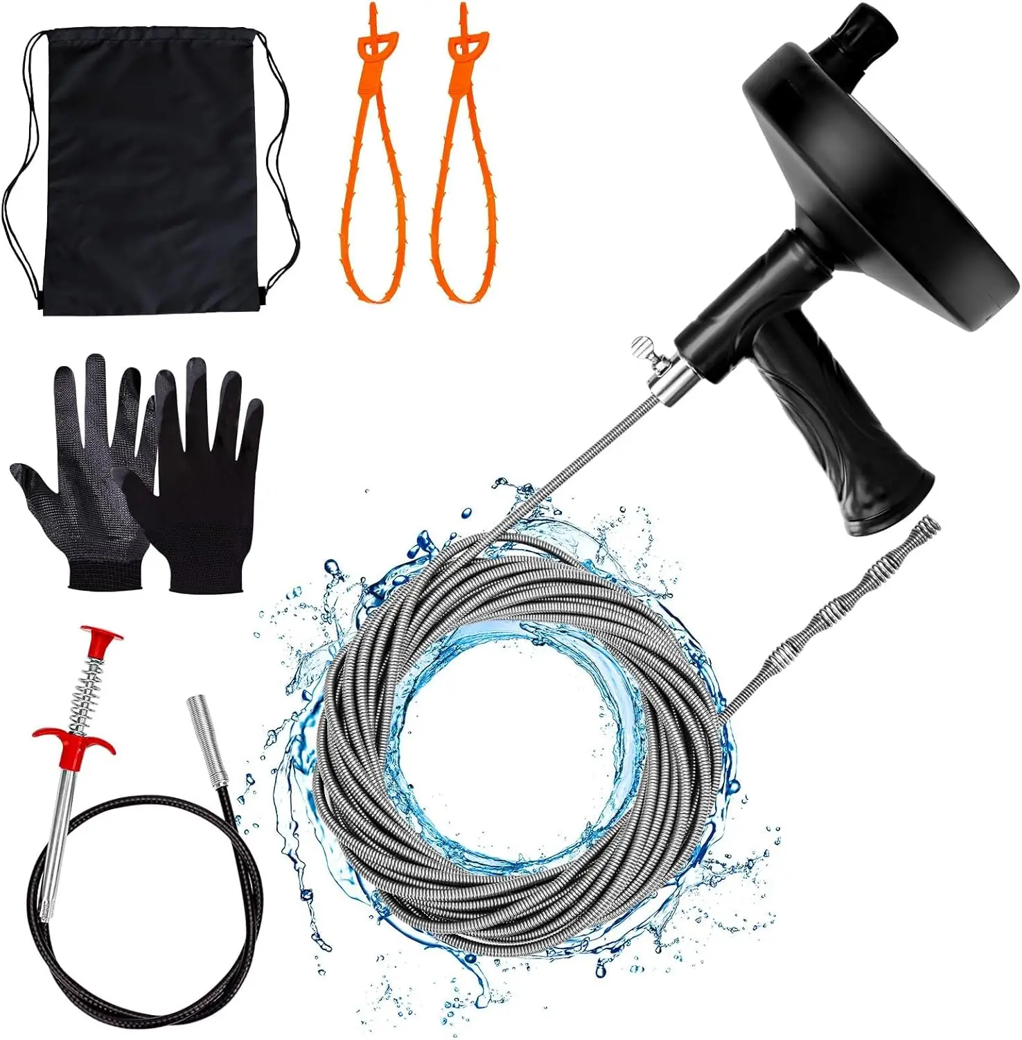 

Drain Auger 33 ft, Plumbing Snake Hair Clog Remover Drain Snake Flexible Grabber Heavy Duty Sink Cleaner Tools for Shower Bathtu