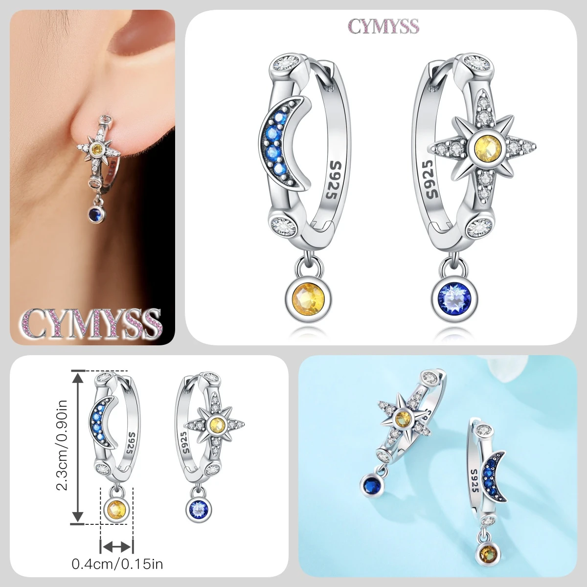 Original 925 Sterling Silber Sterne Mond Bunter Herz-Zirkon Satelliten-Ohrringe Schmuck Creolen für Damen Party Trendige Geschenke – Detail 21