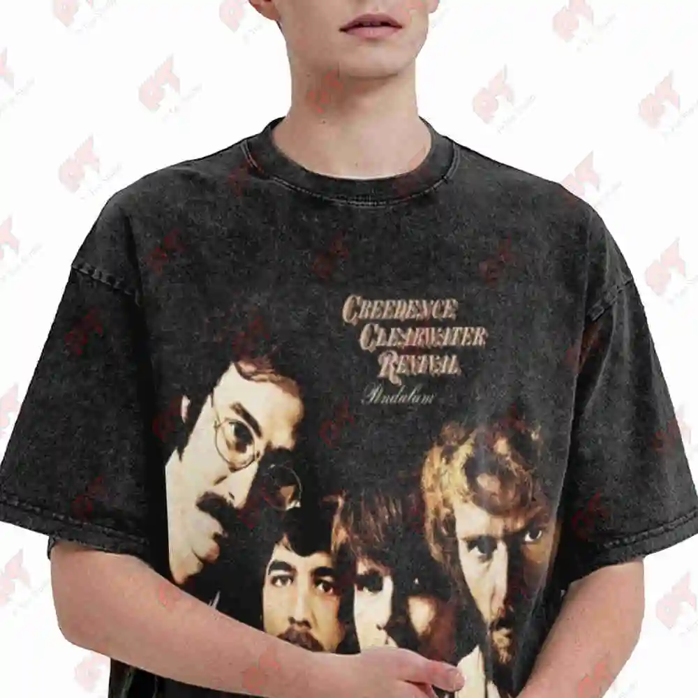 Creedence Clearwater John Fogerty Retro Vintage Washed Tee Pure Cotton T-Shirt