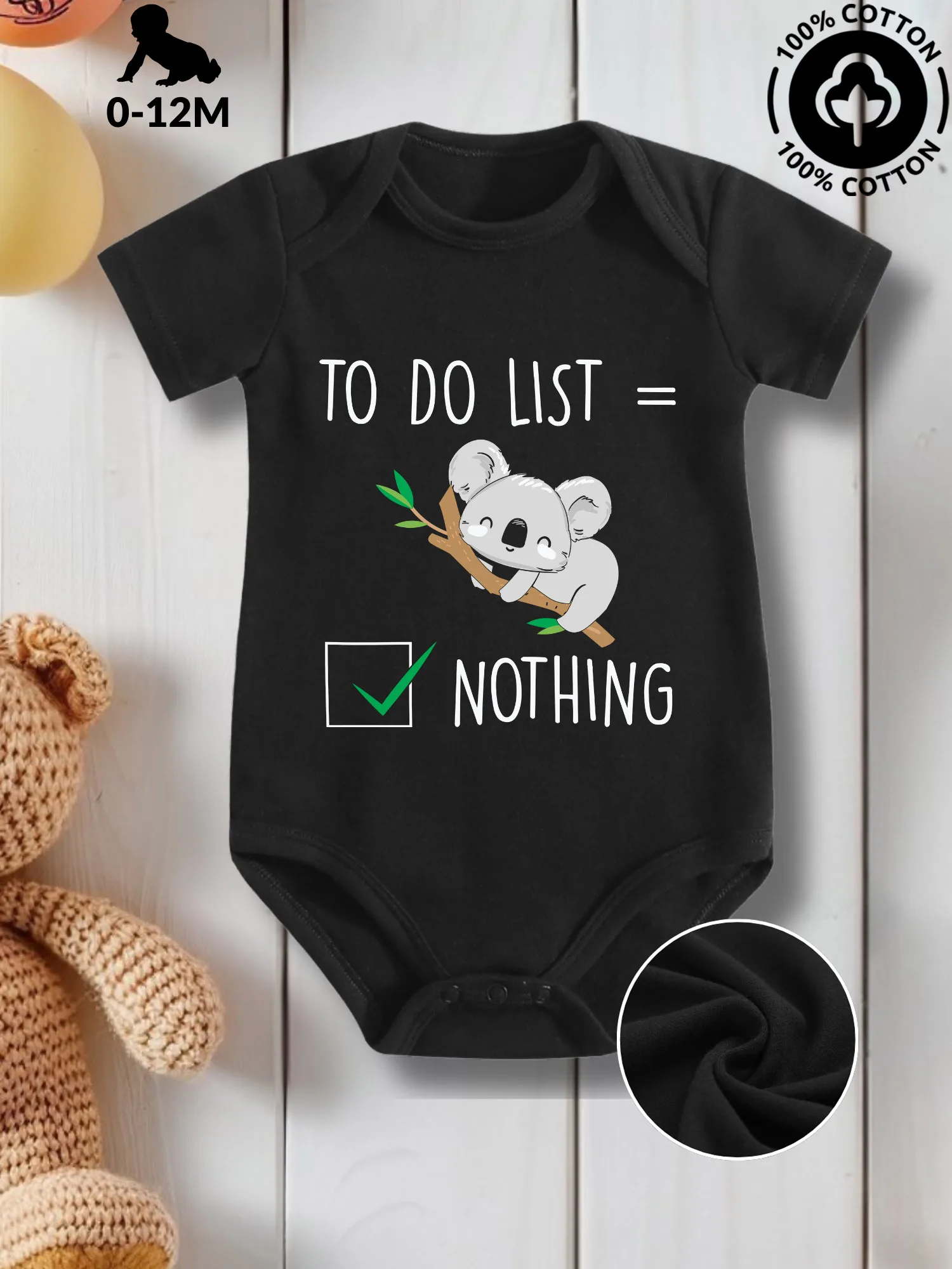 

To Do Nothing Детский костюм унисекс для ползания, комбинезон из чистого хлопка для ухода за кожей, всесезонный черный боди 190GSM