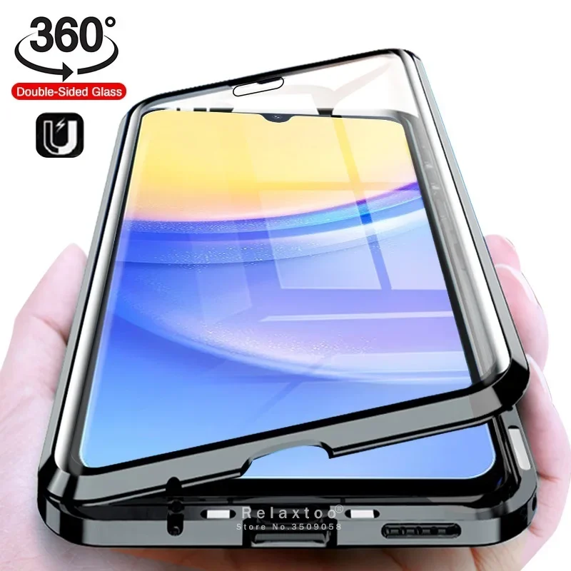 

360° Metal Magnetic Attraction Flip Case For Samsung A15 5G 4G Double-Sided Tempered Glass Protect Coque On SamsungA15 A 15 2024