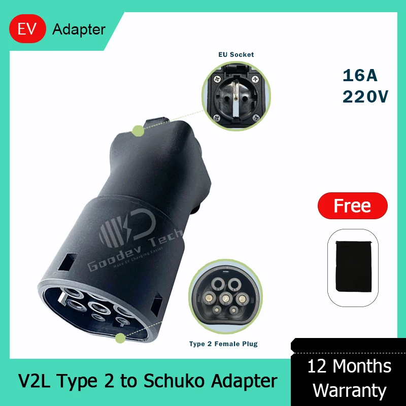 

Адаптер V2L 16A, тип 2, розетка европейского стандарта, разъем разрядного устройства переменного тока для электромобиля, совместимый с Xpeng G6